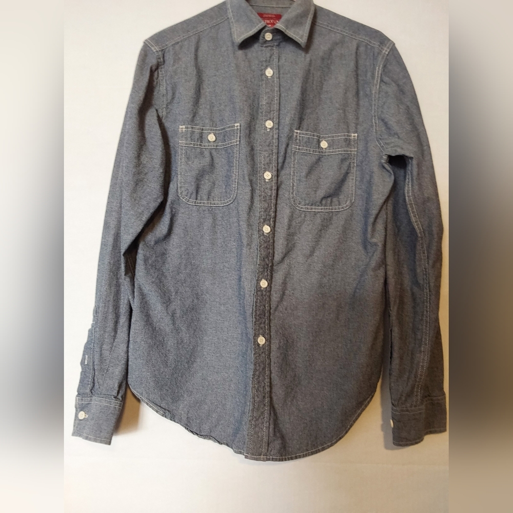 Menora Denim Shirt, Men's Long Sleeve Chambray Denim Shirt, Size Small - Picture 7 of 8